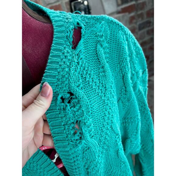 sweater cardigan cabled distressed grunge green - Picture 3 of 12